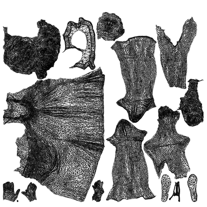 3D human model woman standing, photogrammetry scanned person for archviz, wireframe top-down view