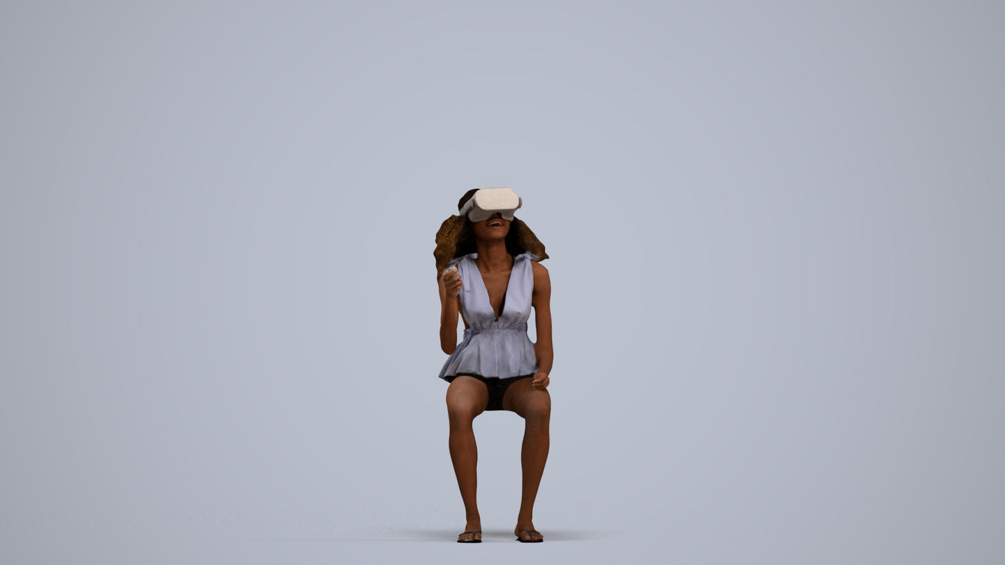 photogrammetry 3D woman casual sitting, realistic human model archviz FBX, standing pose render