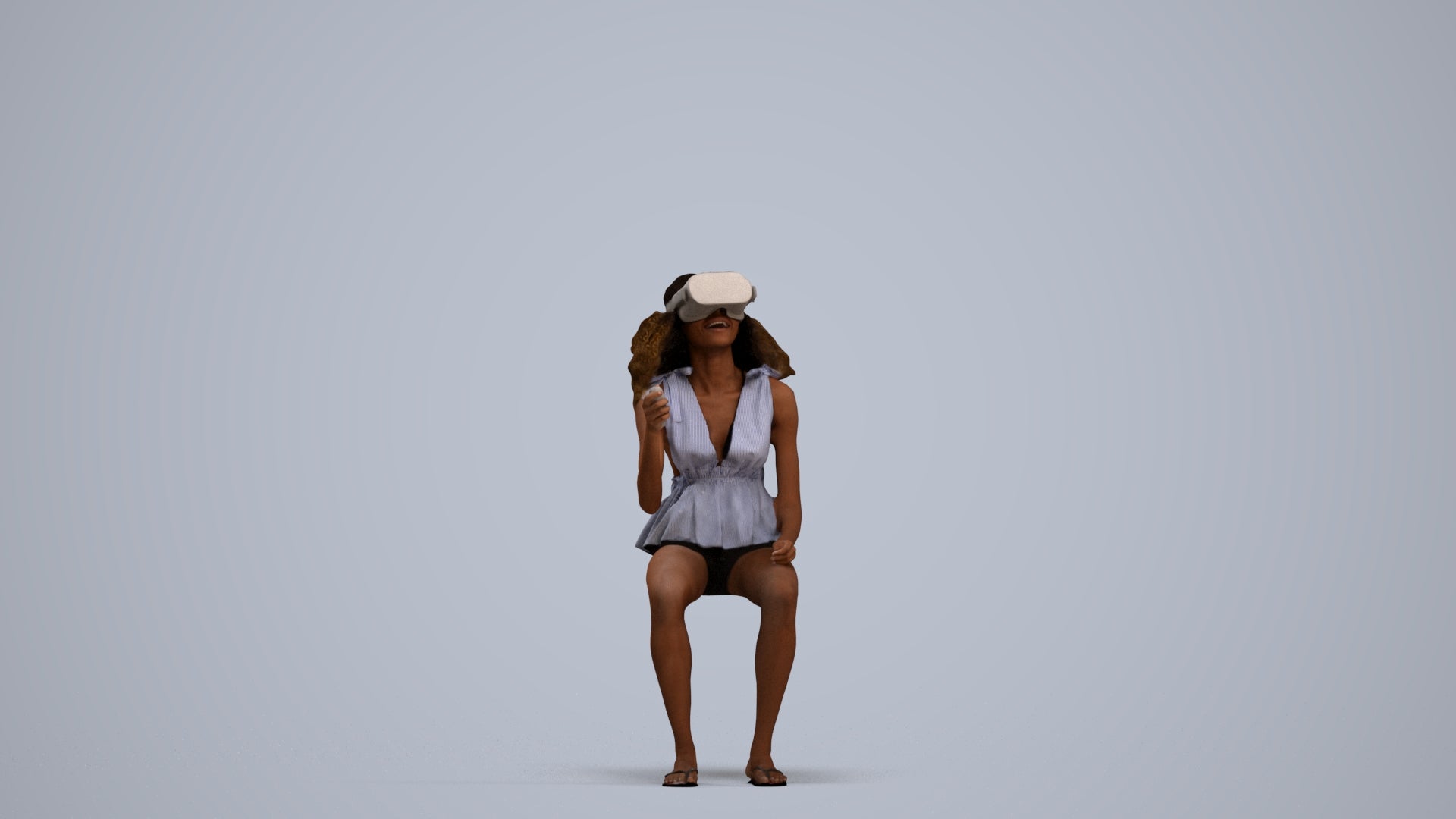 photogrammetry 3D woman casual sitting, realistic human model archviz FBX, standing pose render