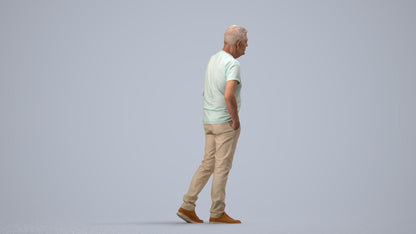 3D people model senior man casual walking, scanned human for 3ds Max rendering, side view render