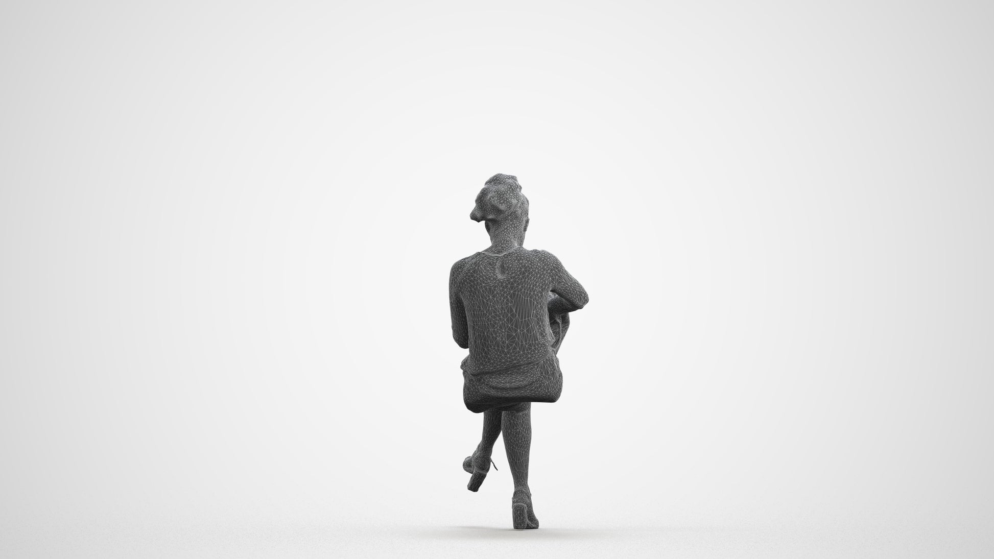 3D people model woman casual sitting, scanned human for 3ds Max rendering, wireframe front view