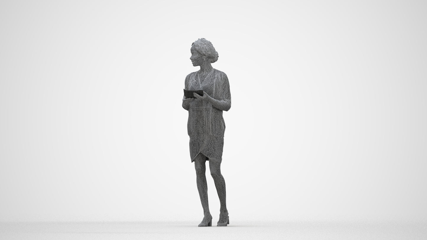 realistic 3D people woman business standing, render-ready for V-Ray and Corona, FBX OBJ, wireframe back view