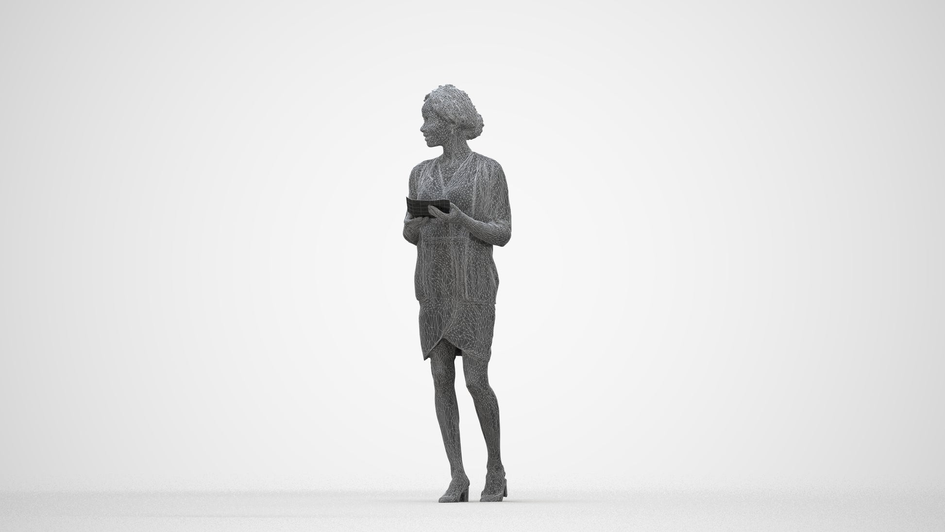 realistic 3D people woman business standing, render-ready for V-Ray and Corona, FBX OBJ, wireframe back view