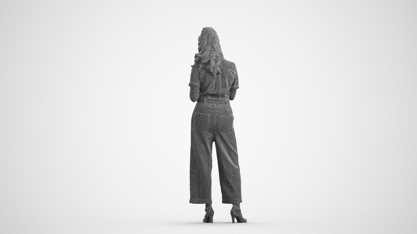 3D people model woman formal standing, scanned human for 3ds Max rendering, wireframe front view