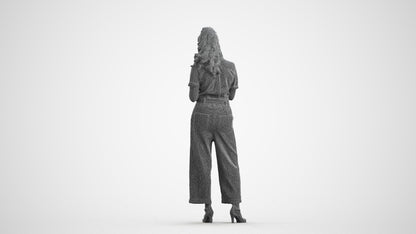 3D people model woman formal standing, scanned human for 3ds Max rendering, wireframe front view