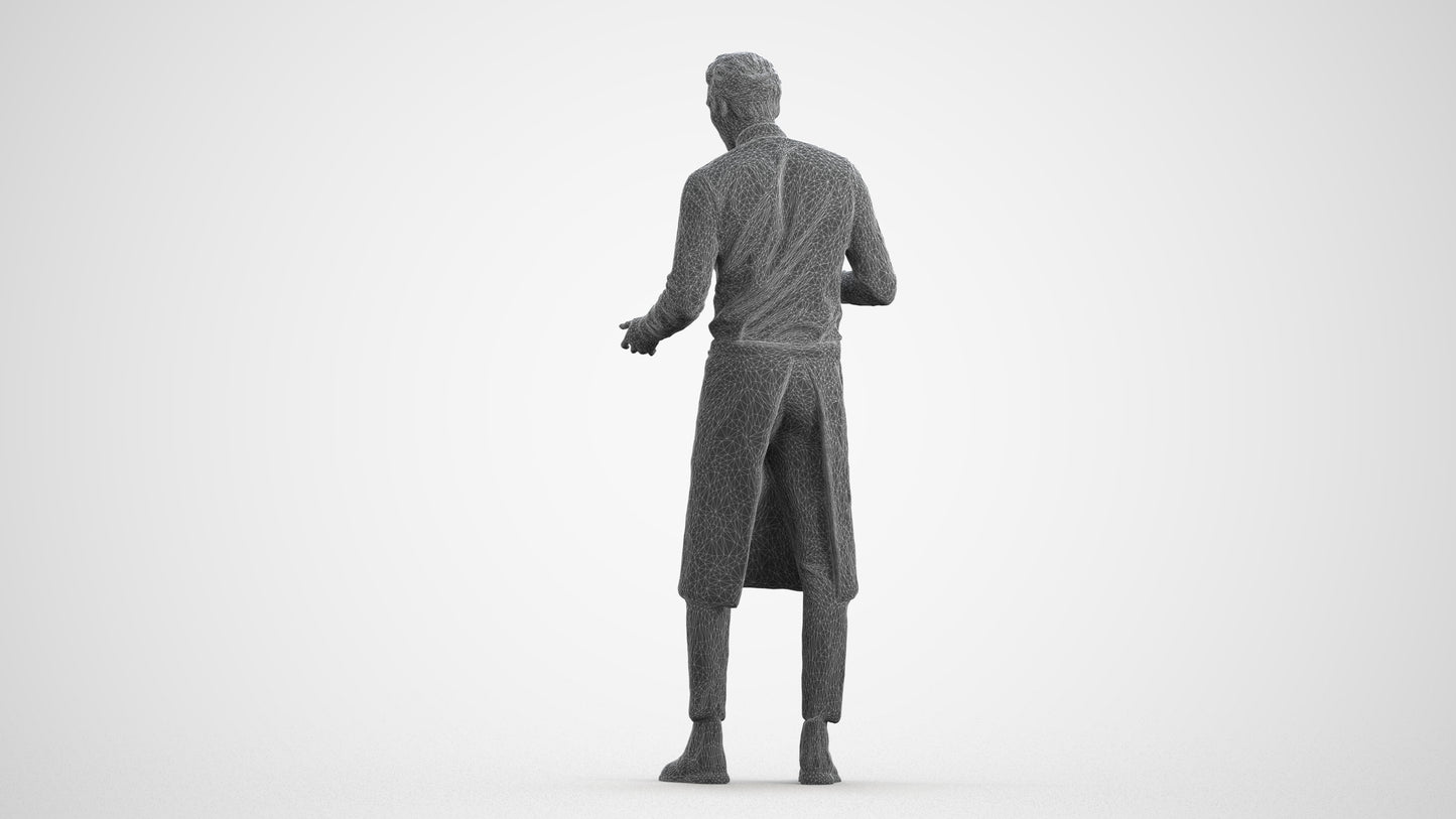 photogrammetry 3D man hospitality, realistic human model archviz FBX, wireframe front view