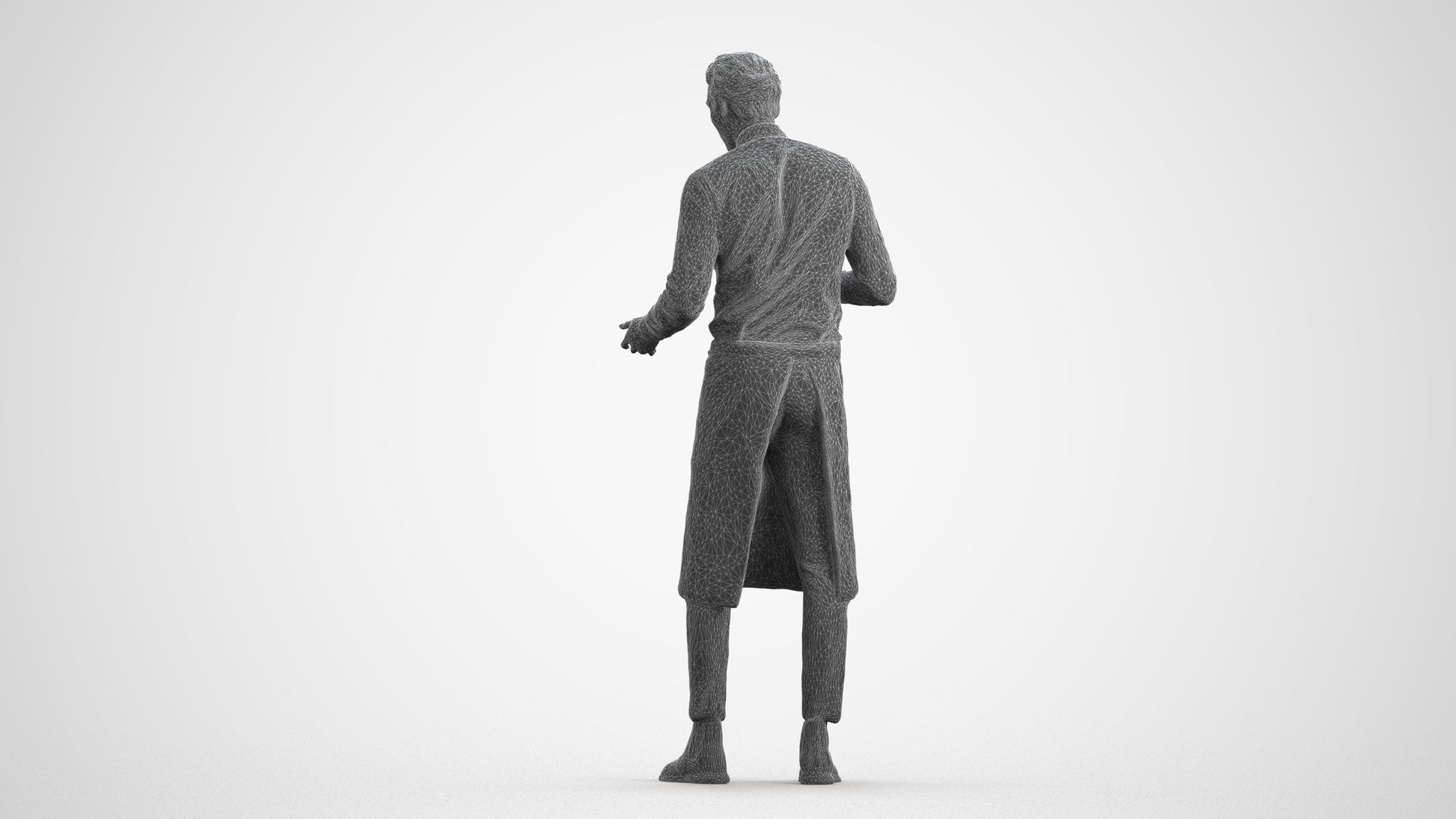 photogrammetry 3D man hospitality, realistic human model archviz FBX, wireframe front view