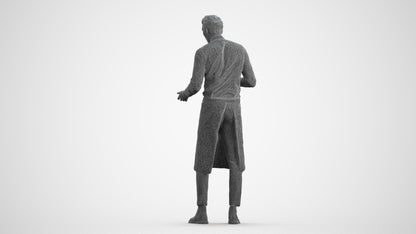 photogrammetry 3D man hospitality, realistic human model archviz FBX, wireframe front view