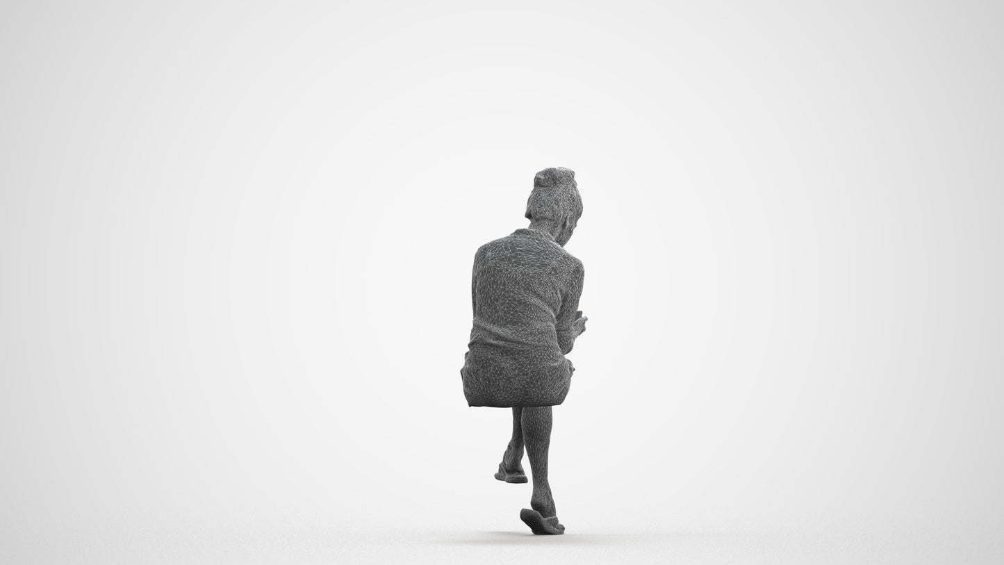 scanned 3D woman casual sitting, photogrammetry people for Enscape and V-Ray, wireframe front view