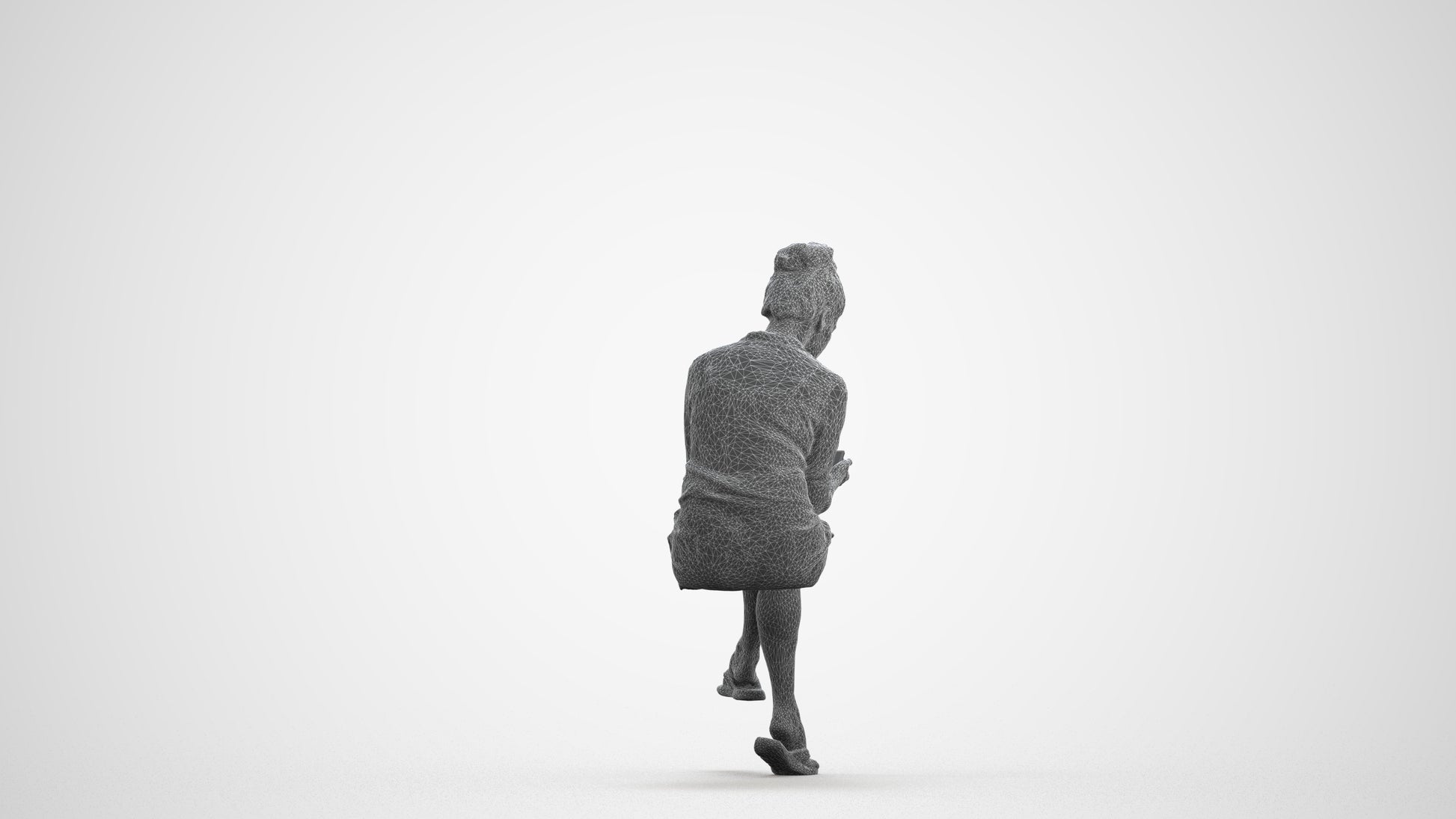 scanned 3D woman casual sitting, photogrammetry people for Enscape and V-Ray, wireframe front view