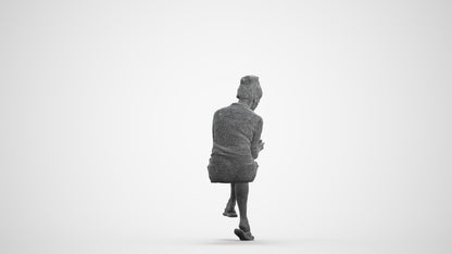 scanned 3D woman casual sitting, photogrammetry people for Enscape and V-Ray, wireframe front view