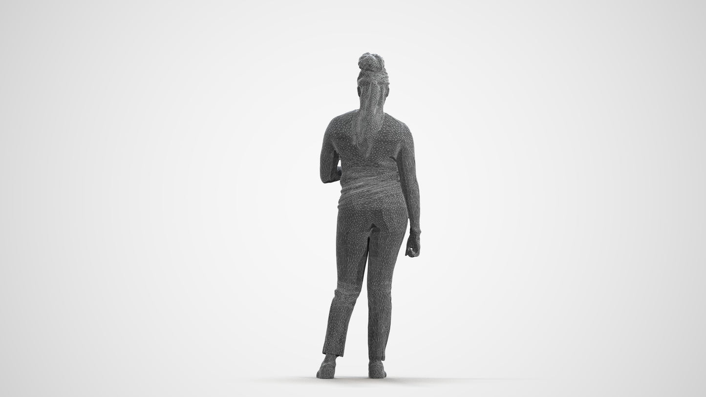 realistic 3D people woman casual standing, render-ready for V-Ray and Corona, FBX OBJ, wireframe front view