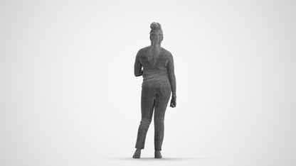 realistic 3D people woman casual standing, render-ready for V-Ray and Corona, FBX OBJ, wireframe front view