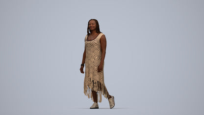 3D human model woman casual standing, photogrammetry scanned person for archviz, top-down view render