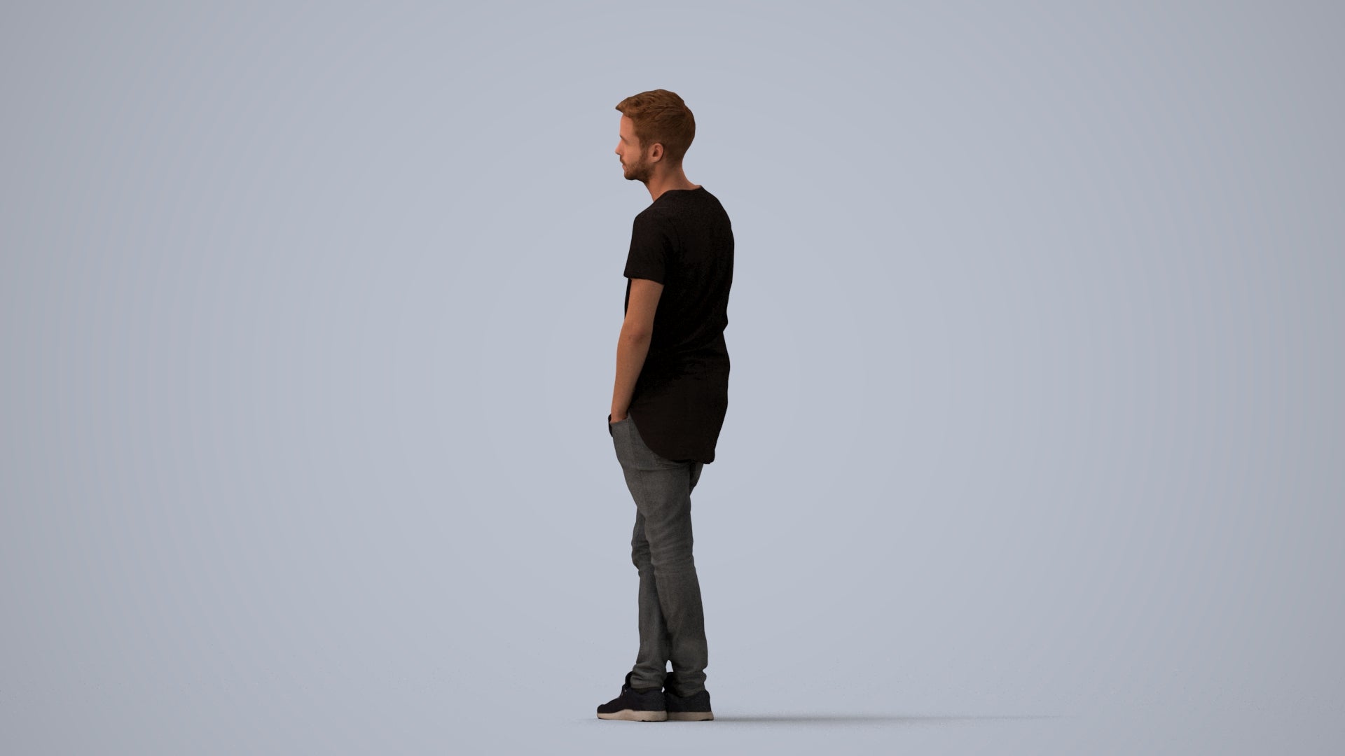 realistic 3D human man casual standing, archviz people FBX OBJ for Blender, three-quarter view render