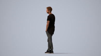 realistic 3D human man casual standing, archviz people FBX OBJ for Blender, three-quarter view render