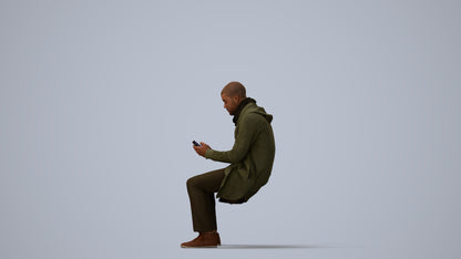 realistic 3D man casual sitting, scanned archviz people for Blender and 3ds Max, three-quarter view render