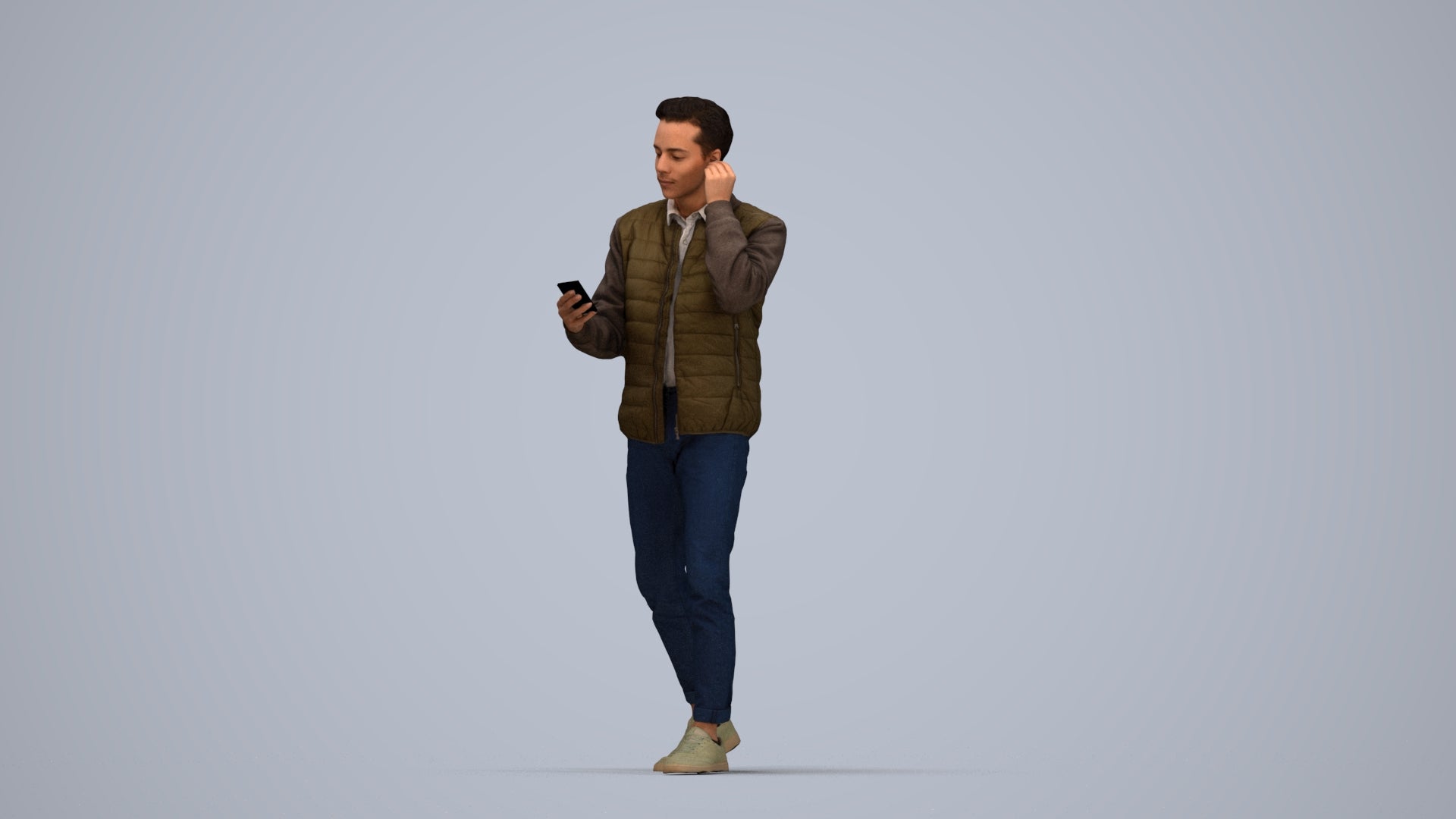 3D scanned man walking casual, photorealistic archviz people for Enscape and SketchUp, top-down view render