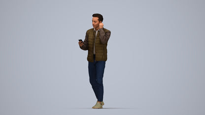 3D scanned man walking casual, photorealistic archviz people for Enscape and SketchUp, top-down view render