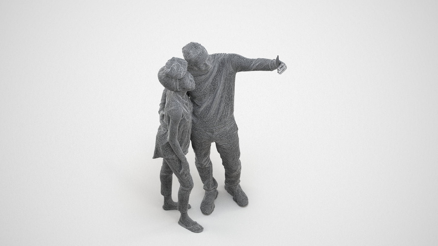 scanned 3D woman casual standing, photogrammetry people for Enscape and V-Ray, wireframe three-quarter view