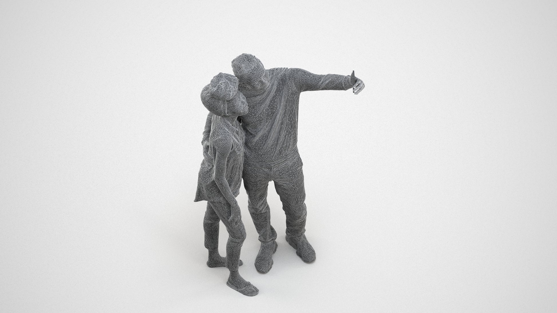 scanned 3D woman casual standing, photogrammetry people for Enscape and V-Ray, wireframe three-quarter view