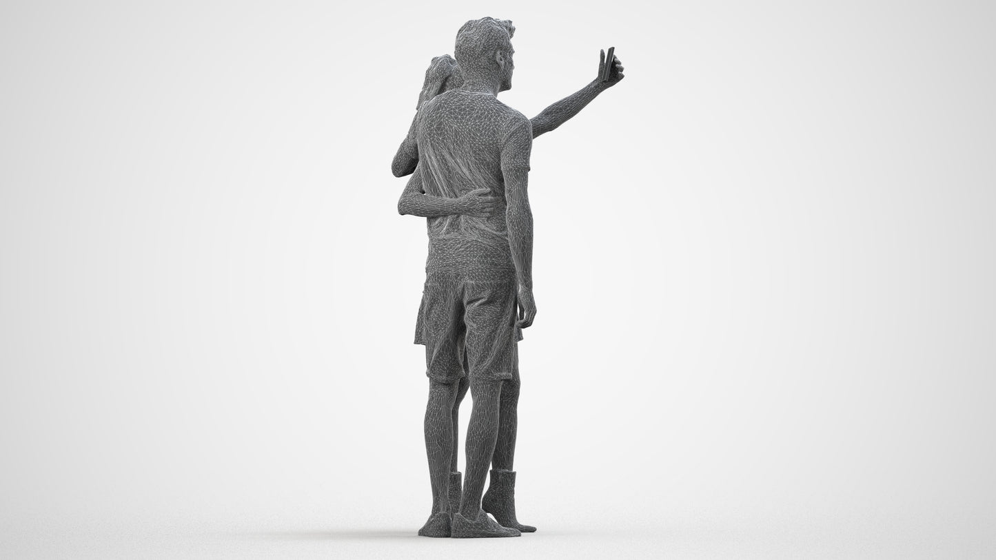 3D scanned woman couple casual, photorealistic archviz people for Enscape and SketchUp, wireframe side view
