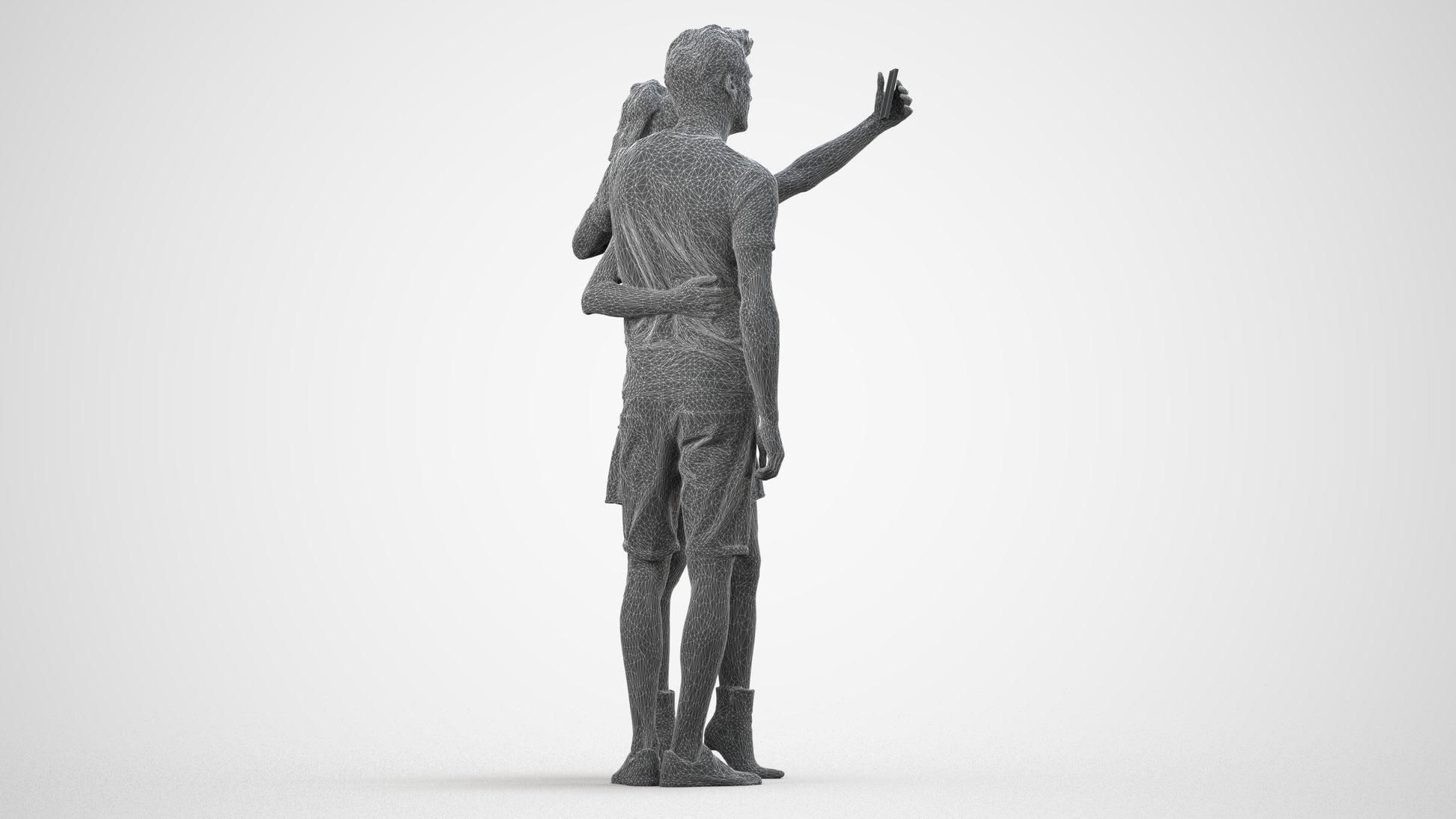 3D scanned woman couple casual, photorealistic archviz people for Enscape and SketchUp, wireframe side view