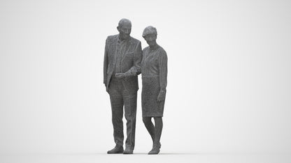 realistic 3D people senior woman business couple, render-ready for V-Ray and Corona, FBX OBJ, wireframe back view