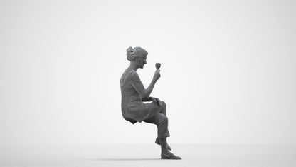 scanned 3D senior woman casual sitting, photogrammetry people for Enscape and V-Ray, wireframe side view