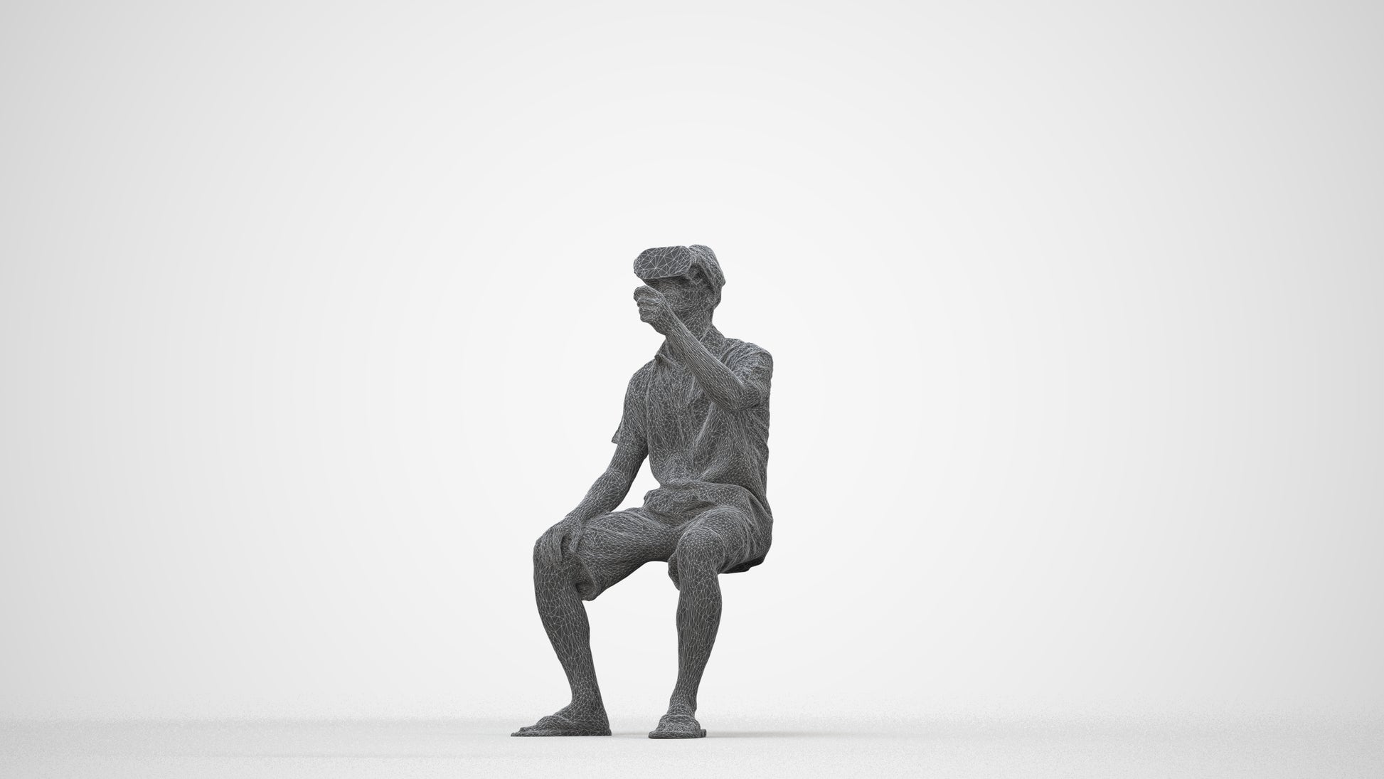 realistic 3D man casual sitting, scanned archviz people for Blender and 3ds Max, wireframe back view