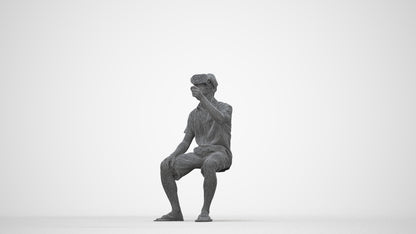 realistic 3D man casual sitting, scanned archviz people for Blender and 3ds Max, wireframe back view