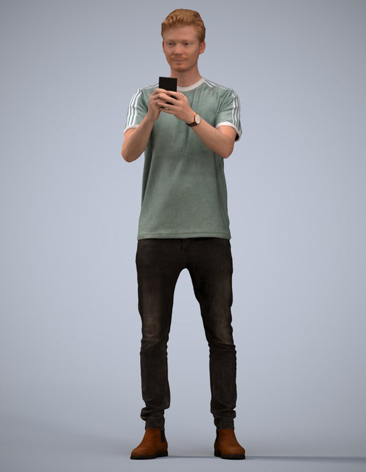 scanned 3D man casual standing, photogrammetry people for Enscape and V-Ray