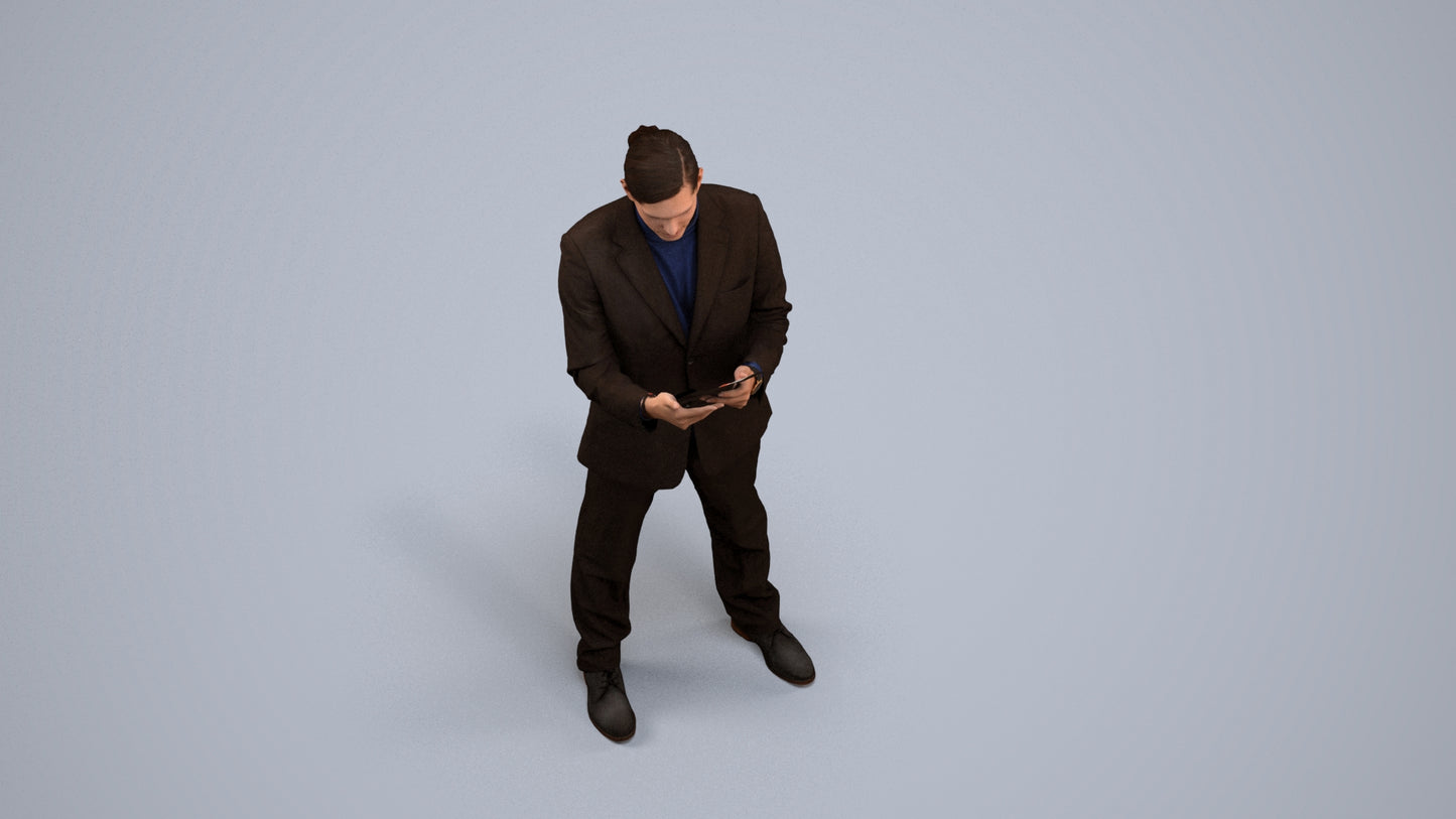 realistic 3D man business, scanned archviz people for Blender and 3ds Max, back view render
