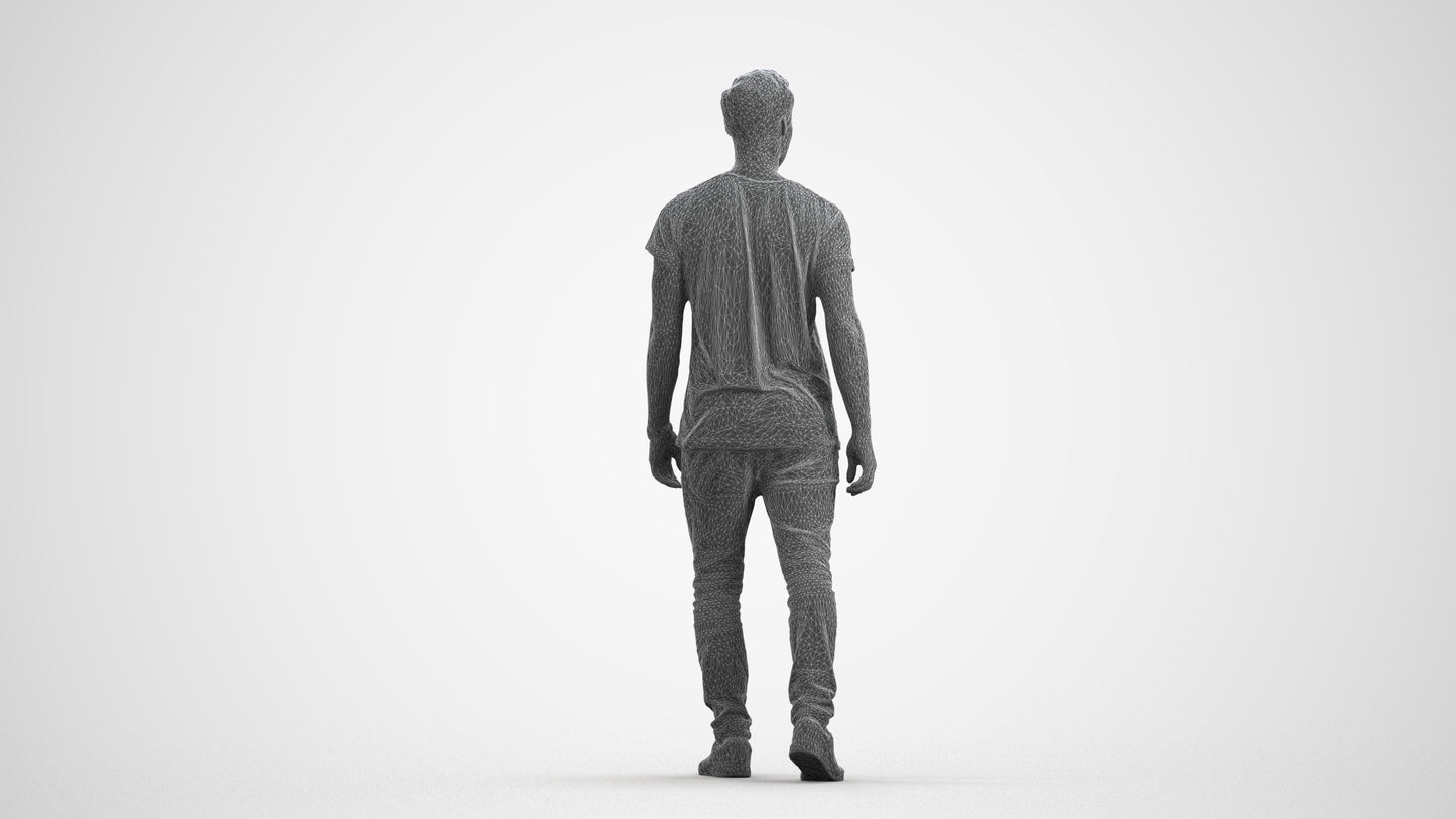 realistic 3D human man casual walking, archviz people FBX OBJ for Blender, wireframe front view