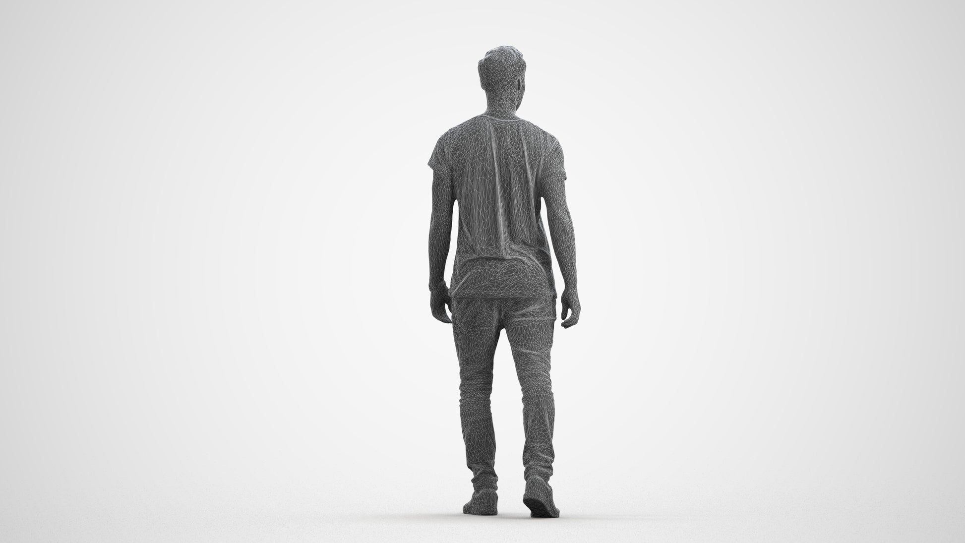 realistic 3D human man casual walking, archviz people FBX OBJ for Blender, wireframe front view
