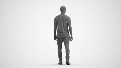 realistic 3D human man casual walking, archviz people FBX OBJ for Blender, wireframe front view