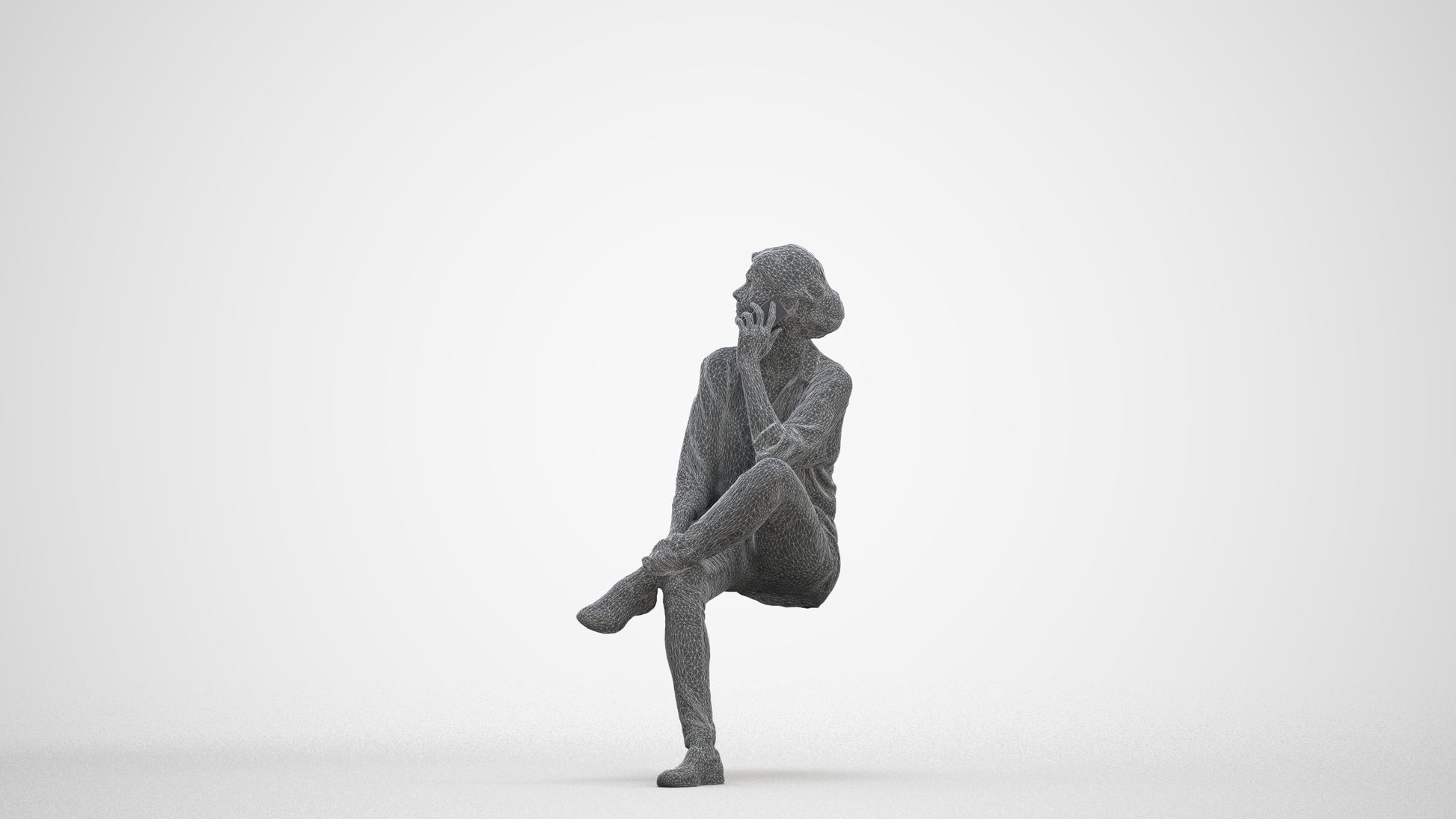 scanned 3D woman casual sitting, photogrammetry people for Enscape and V-Ray, three-quarter front view render