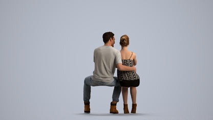 3D human model woman casual couple, photogrammetry scanned person for archviz, front view render