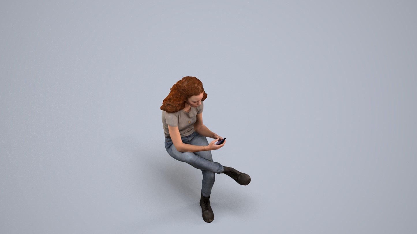 realistic 3D people woman casual sitting, render-ready for V-Ray and Corona, FBX OBJ, back view render