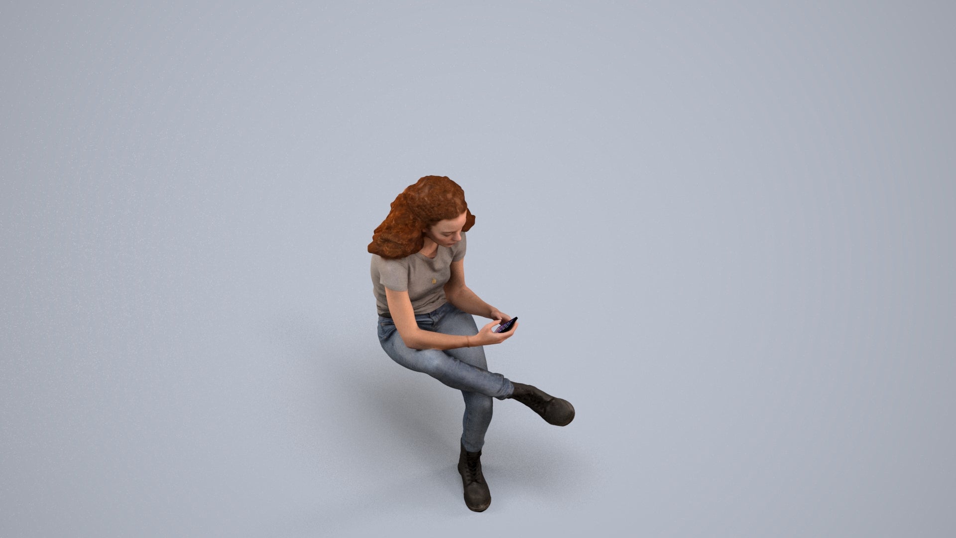 realistic 3D people woman casual sitting, render-ready for V-Ray and Corona, FBX OBJ, back view render