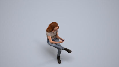 realistic 3D people woman casual sitting, render-ready for V-Ray and Corona, FBX OBJ, back view render