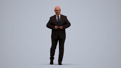 3D human model senior man business mix, photogrammetry scanned person for archviz, standing pose render