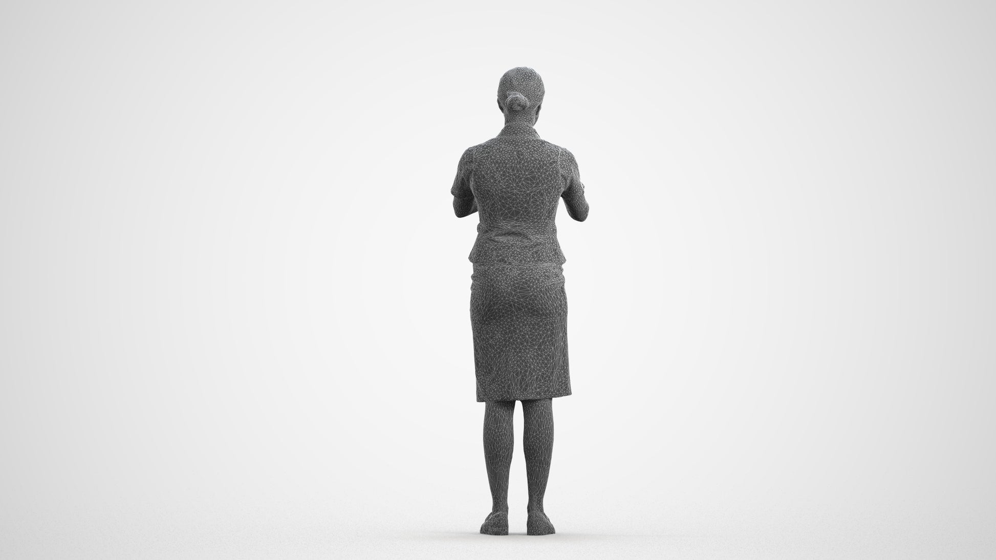 photogrammetry 3D woman hospitality, realistic human model archviz FBX, wireframe front view