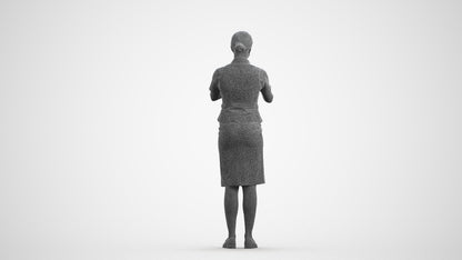 photogrammetry 3D woman hospitality, realistic human model archviz FBX, wireframe front view