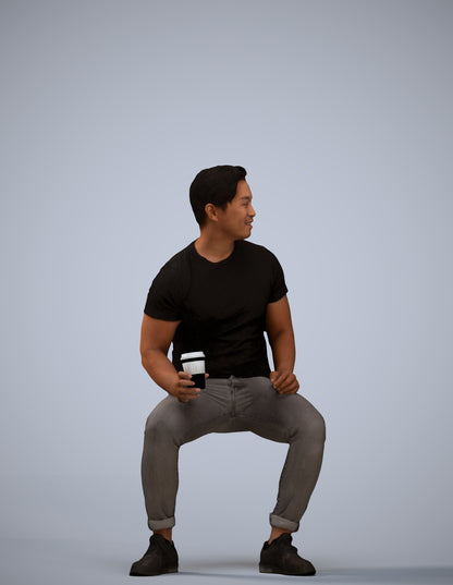 realistic 3D man casual sitting, scanned archviz people for Blender and 3ds Max