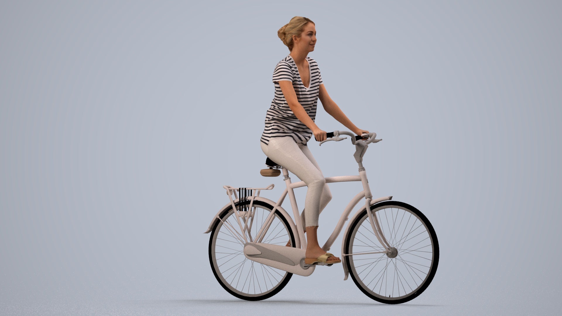 3D people model woman casual cycling, scanned human for 3ds Max rendering, side view render