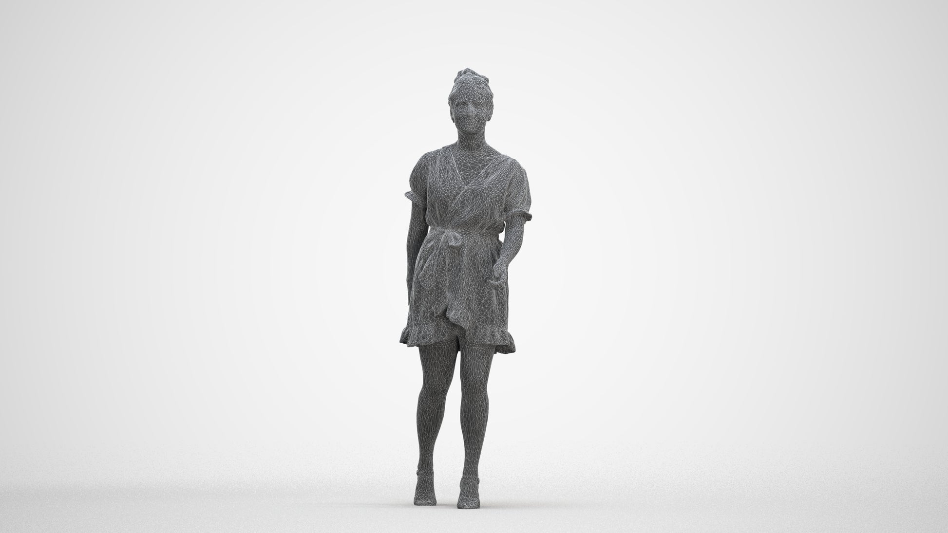 photogrammetry 3D woman casual walking, realistic human model archviz FBX, three-quarter front view render