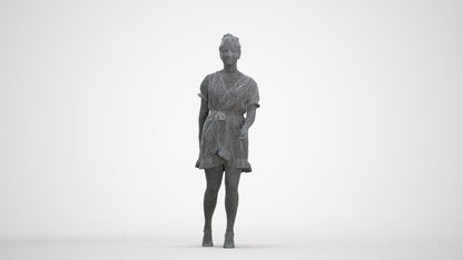 photogrammetry 3D woman casual walking, realistic human model archviz FBX, three-quarter front view render