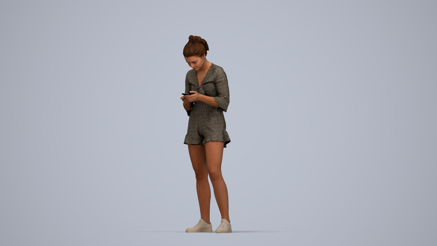 realistic 3D human girl casual kids, archviz people FBX OBJ for Blender, top-down view render