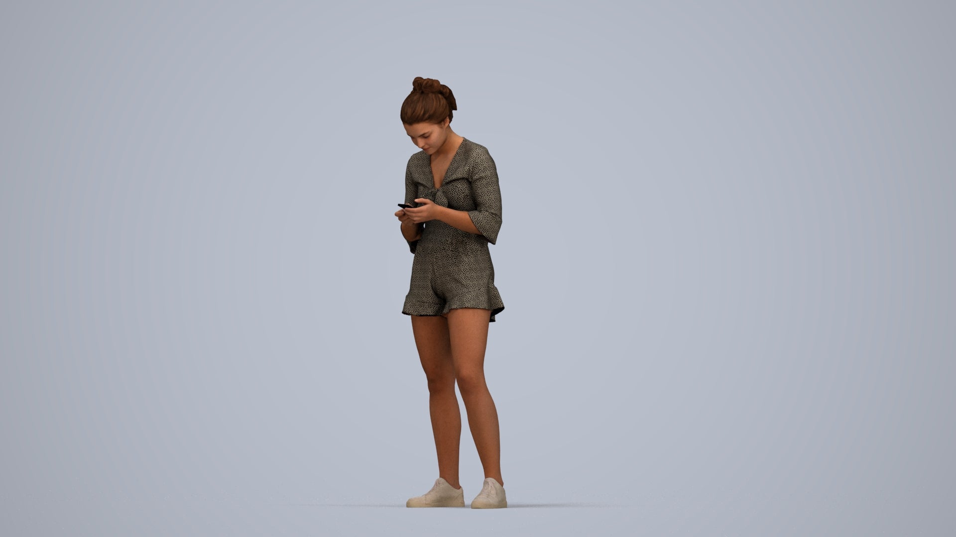 realistic 3D human girl casual kids, archviz people FBX OBJ for Blender, top-down view render